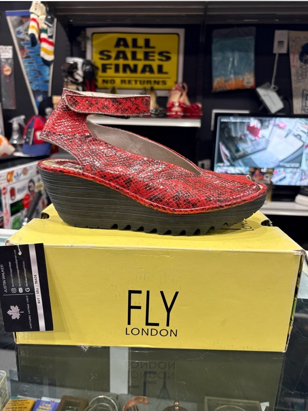 Used Woman’s Fly London Loop Snakeskin Shoes With Box